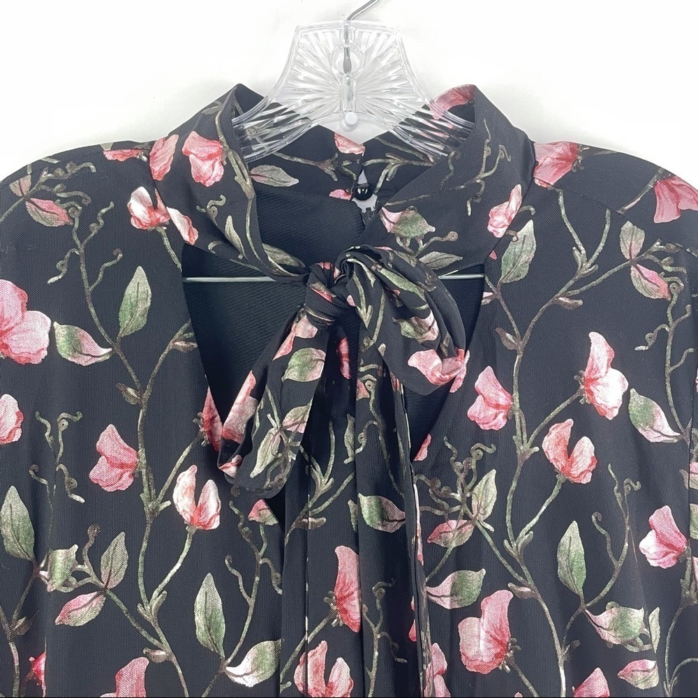 NWT Maree Pour Toi Floral Foil Print Long Sleeve Trapeze Dress Black Size 16 - Picture 4 of 12